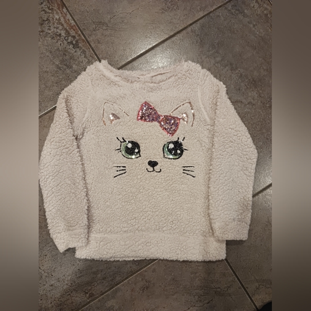 GirlsSize Medium Fluffy Pink Miss  Chievous Sweater with Sparkly Cat